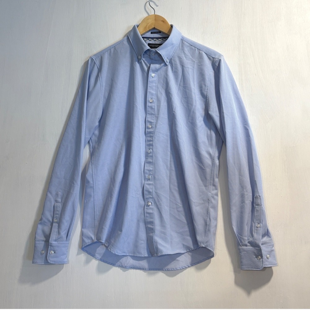 Denim & Flower Ricky Singh Mens Sm Blue Tech Comfort Stretch Button Down Shirt